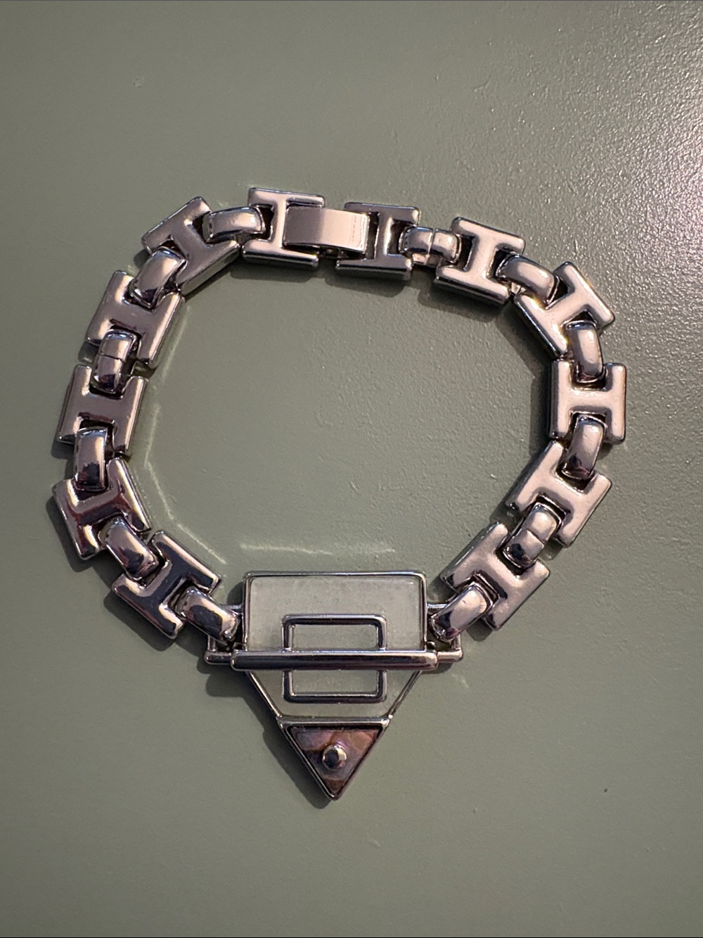 WHBM Silver Link Chain Bracelet with Geometric Pendant